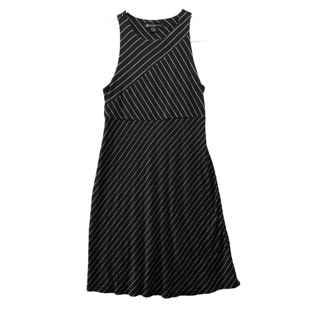 Athleta Santorini Sleeveless Dress S Black White Stripe‎ Knee Length Athletic